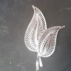 Antique sterling art deco leaf brooch